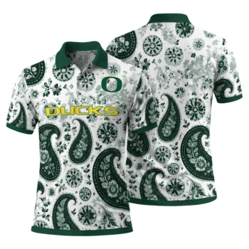 Oregon Ducks Polo Shirt Custom Paisley Florals Green White Fashion Forward