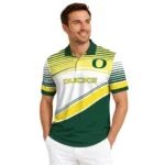 Oregon Ducks Polo Shirt Custom Slanted Stripes Green White Best Selling