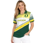 Oregon Ducks Polo Shirt Custom Slanted Stripes Green White Best Selling