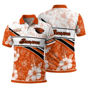 Oregon State Beavers Polo Shirt Customized Floral Angles Orange White Fashion Forward