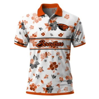 Oregon State Beavers Polo Shirt Customized Floral Pinstripe Orange White Best Selling