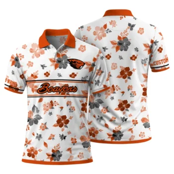 Oregon State Beavers Polo Shirt Customized Floral Pinstripe Orange White Fashion Forward