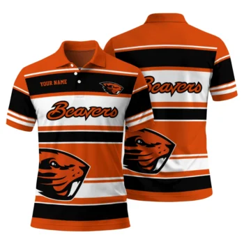 Oregon State Beavers Polo Shirt Customized Horizontal Blocks Orange Fashion Forward