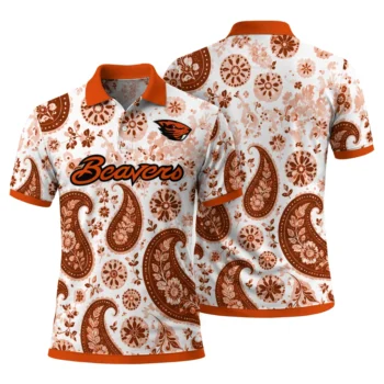 Oregon State Beavers Polo Shirt Customized Paisley Florals Orange White Fashion Forward