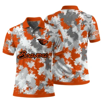 Oregon State Beavers Polo Shirt Customized Pixel Camo Orange Fashion Forward