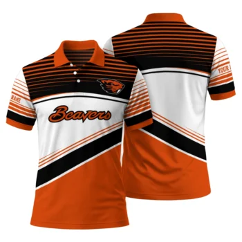 Oregon State Beavers Polo Shirt Customized Slanted Stripes Orange White Fashion Forward