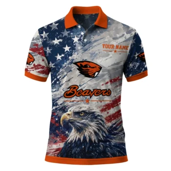 Oregon State Beavers Polo Shirt Customized Star Brushstrokes Orange Blue Best Selling