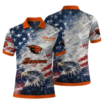 Oregon State Beavers Polo Shirt Customized Star Brushstrokes Orange Blue Fashion Forward