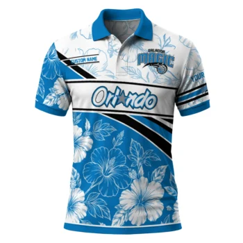 Orlando Magic Polo Shirt - Personalized Floral Angles Blue White