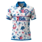 Philadelphia 76ers Polo Shirt - Custom Floral Pinstripe Blue White