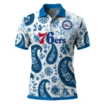 Philadelphia 76ers Polo Shirt - Custom Paisley Florals Blue White
