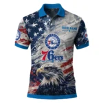 Philadelphia 76ers Polo Shirt - Custom Star Brushstrokes Blue