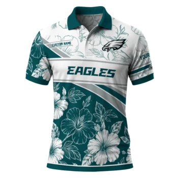 Philadelphia Eagles Polo Shirt Customized Floral Angles Green White Best Selling
