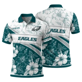 Philadelphia Eagles Polo Shirt Customized Floral Angles Green White Fashion Forward