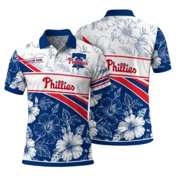 Philadelphia Phillies Polo Shirt Customized Floral Angles Blue White Fashion Forward