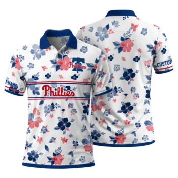 Philadelphia Phillies Polo Shirt Customized Floral Pinstripe Blue White Fashion Forward