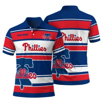 Philadelphia Phillies Polo Shirt Customized Horizontal Blocks Blue Fashion Forward