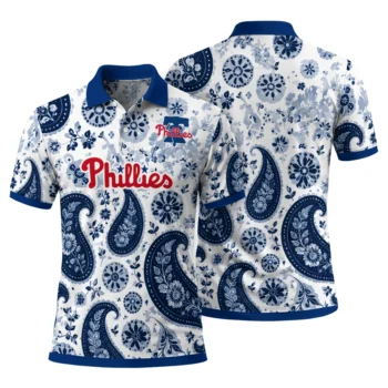 Philadelphia Phillies Polo Shirt Customized Paisley Florals Blue White Fashion Forward