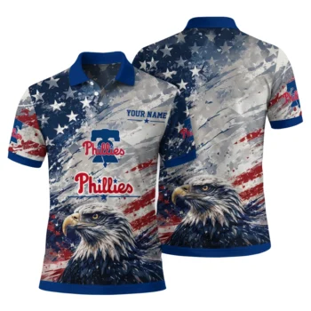 Philadelphia Phillies Polo Shirt Customized Star Brushstrokes Blue Fashion Forward