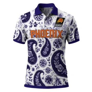Phoenix Suns Polo Shirt - Customized Paisley Florals Purple White