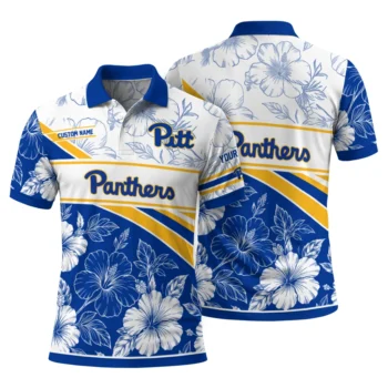 Pittsburgh Panthers Polo Shirt Customized Floral Angles Royal Blue White Fashion Forward