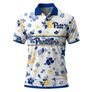 Pittsburgh Panthers Polo Shirt Customized Floral Pinstripe Royal Blue White Best Selling