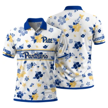 Pittsburgh Panthers Polo Shirt Customized Floral Pinstripe Royal Blue White Fashion Forward