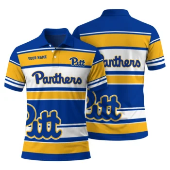 Pittsburgh Panthers Polo Shirt Customized Horizontal Blocks Royal Blue Fashion Forward