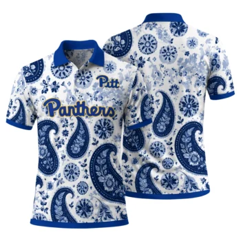 Pittsburgh Panthers Polo Shirt Customized Paisley Florals Royal Blue White Fashion Forward