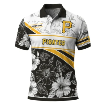 Pittsburgh Pirates Polo Shirt Personalized Floral Angles Black White Best Selling