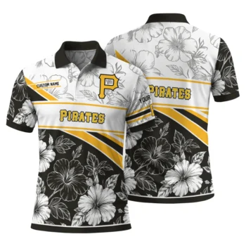 Pittsburgh Pirates Polo Shirt Personalized Floral Angles Black White Fashion Forward