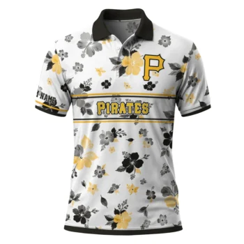 Pittsburgh Pirates Polo Shirt Personalized Floral Pinstripe Black White Best Selling
