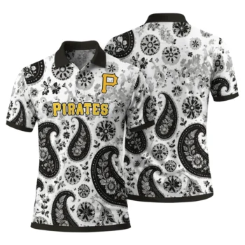 Pittsburgh Pirates Polo Shirt Personalized Paisley Florals Black White Fashion Forward