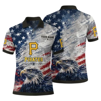 Pittsburgh Pirates Polo Shirt Personalized Star Brushstrokes Black Blue Fashion Forward