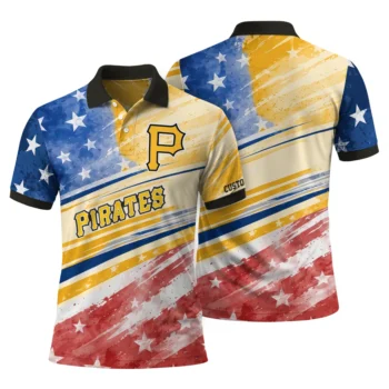 Pittsburgh Pirates Polo Shirt Personalized Star Stripes Red Blue Fashion Forward