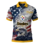 Pittsburgh Steelers Polo Shirt Custom Star Brushstrokes Gold Blue Best Selling