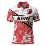 Portland Trail Blazers Polo Shirt - Personalized Floral Angles Red White