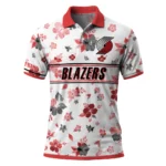 Portland Trail Blazers Polo Shirt - Personalized Floral Pinstripe Red White