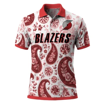 Portland Trail Blazers Polo Shirt - Personalized Paisley Florals Red White