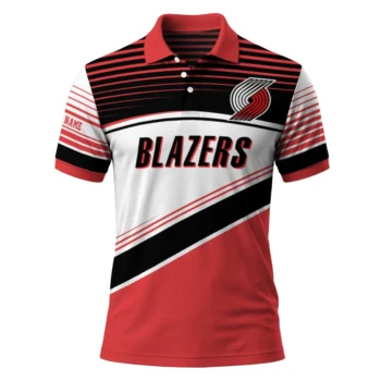 Portland Trail Blazers Polo Shirt - Personalized Slanted Stripes Red White