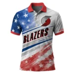 Portland Trail Blazers Polo Shirt - Personalized Star Stripes Red Blue
