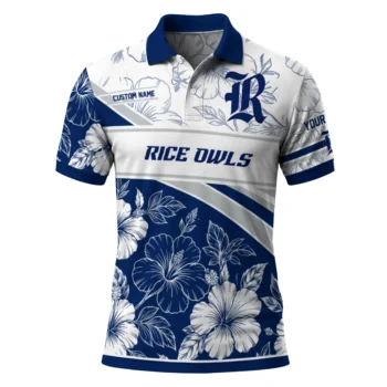 Rice Owls Polo Shirt Personalized Floral Angles Navy Blue White Best Selling