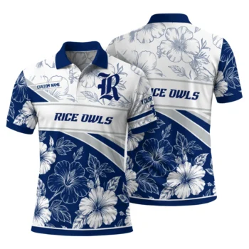 Rice Owls Polo Shirt Personalized Floral Angles Navy Blue White Fashion Forward