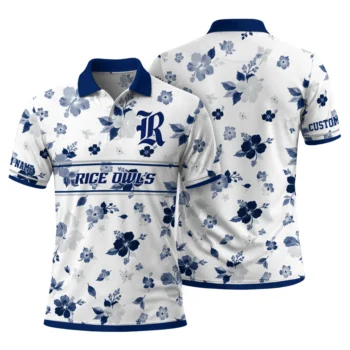 Rice Owls Polo Shirt Personalized Floral Pinstripe Navy Blue White Fashion Forward