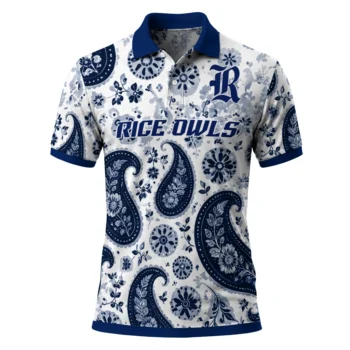 Rice Owls Polo Shirt Personalized Paisley Florals Navy Blue White Best Selling