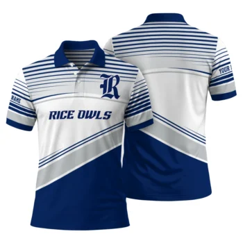 Rice Owls Polo Shirt Personalized Slanted Stripes Navy Blue White Fashion Forward