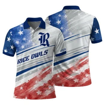 Rice Owls Polo Shirt Personalized Star Stripes Red Blue Fashion Forward