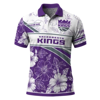Sacramento Kings Polo Shirt - Custom Floral Angles Purple White