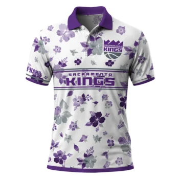 Sacramento Kings Polo Shirt - Custom Floral Pinstripe Purple White