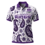 Sacramento Kings Polo Shirt - Custom Paisley Florals Purple White